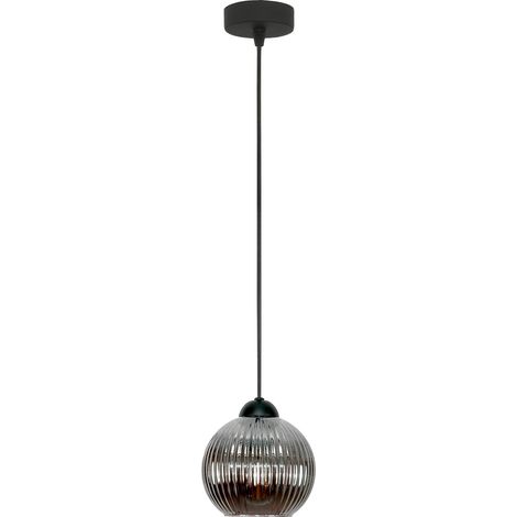 Lampada a sospensione nera con paralume in vetro grafite, forma sferica 15-055