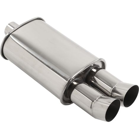 Silencieux D'échappement de Voiture Tbest, Silencieux D'échappement à Double Sortie de 57 Mm pour DTM en Acier Inoxydable Argenté Universel pour Voiture