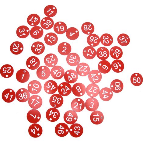 Konvolut von 50 ABS-Bienenstocketiketten – rot – 1-50 – rund – Loch – Imkerei