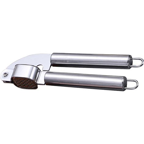 Presse-ail inox à manche plastique, broyeur d'ail facile à presser et nettoyer, outil de cuisine anti-rouille, couleur acier inoxydable. (1/5)