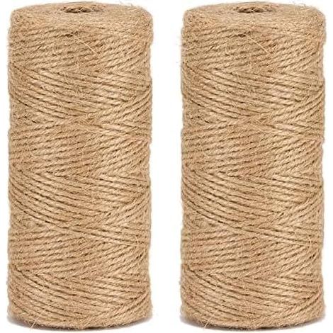 200 m Naturjute-Bindfaden, Gartenschnur, Bastelschnur, 3-fädig, 1,5 mm dick, Juteseil für DIY-Kunsthandwerk, Gartenarbeit, Dekoration und Bastelarbeiten (2 Rollen)