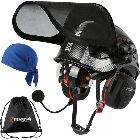 Casque de protection forestier en ABS équipé de Bluetooth 5.3 Protection des oreilles, offre une protection complète pour la tête, les yeux, le visage et l'ouïe, résistant (1/5)