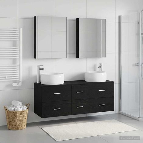 vidaXL Bathroom Furniture Set 5 pcs Black Oak (1/5)