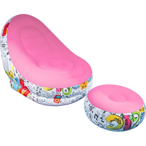 Aga Aufblasbarer Sessel mit Fußstütze DS2508, Sessel mit Sitzpuff – Veloursoptik, PVC, bis 120 kg, leicht faltbar, für drinnen & draußen