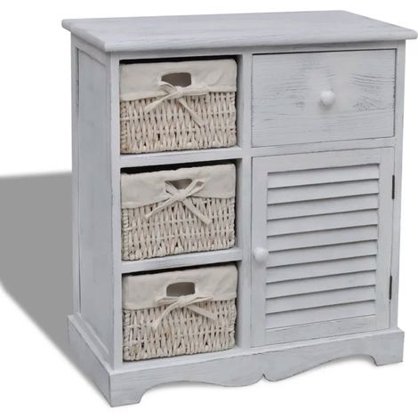 Armario de almacenamiento de madera de estilo rústico 60 x 30 x 63 cm con 3 cestas de algodón blanco 020046226 (1/5)