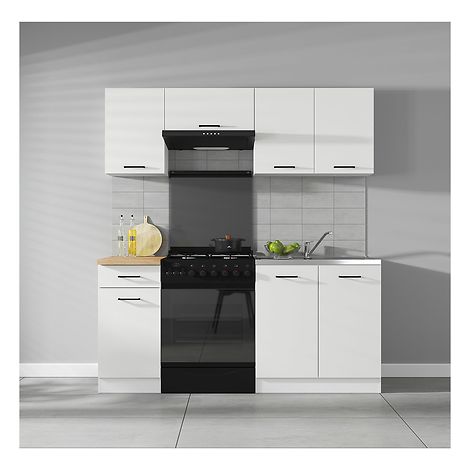 Cuisine complète 180 cm,Ensemble de meuble de cuisine finition Blanc laquée craie, sans plan de travail (1/4)
