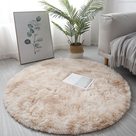 Tapis Rond - 60 cm - Anti-Dérapant - Pour Salon Chambre Nursery - En Fibres Mélangées - Camel (1/5)