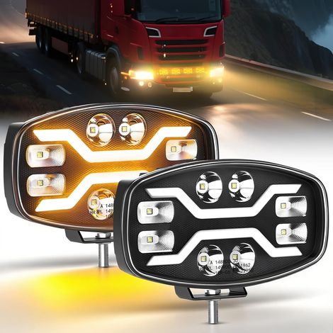 2X 150W 10 Pouces 35000LM Phare De Travail LED Spot Flood Combo Phare Longue Portée LED Camion ECE avec Hi LO Feu De Jour Bicolorer, Feu d'accueil pour Camion 4x4 Tracteur BTP (1/5)