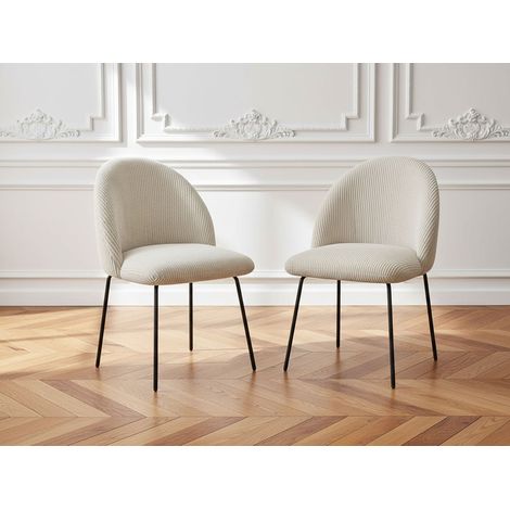 BOBOCHIC - Lot de chaises LALIE tissu velours côtelé et pieds métal noir Beige (1/5)