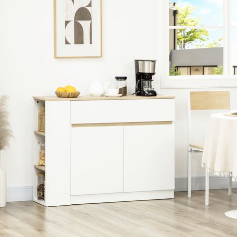 Rangement Buffet meuble de rangement avec 2 tiroirs 3 étagères ouvertes et placard portes 110 x 29,5 x 82 cm - blanc