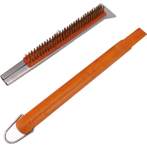 Brosse à pizza pour pierre à pizza, manche en bois, poils en laiton, amovible et facile à nettoyer, idéale pour barbecue, grill et four. (1/5)
