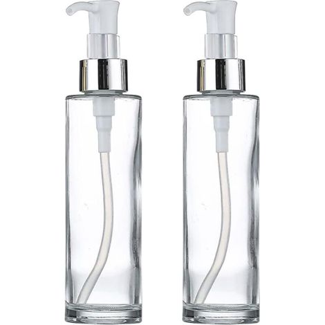 Bardusch-2 flacons pompe transparents 120 ml, tête blanche, rechargeables savon/huiles/shampoing (1/5)