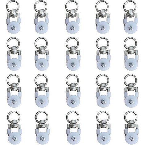 Lot de 20 roulettes pour tringle à rideaux, roulettes de guidage, galets de tringle à rideaux, poulies silencieuses, roulettes doubles pour tringle à rideaux de fenêtre. (1/5)