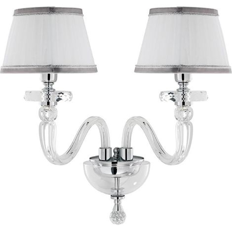 Applique 38 cm BACH con paralume in vetro trasparente 2 Luci Cromo (1/2)