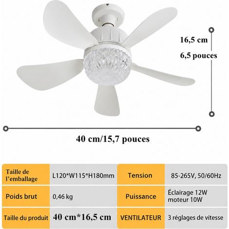 Ventilateur de plafond 40 cm abat-jour cristal LED 3 couleurs culot E27 40cm réf 9185 11 × 11 × 24 cm 680 g – Livraison gratuite