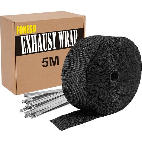 Bande Thermique Échappement Moto 5M, Bande Thermique Echappement avec 10 Collier de Serrage Inox, Ruban Echappement Utilisé pour Collecteur d'échappement de Moto (1/5)