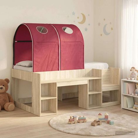 Cama con Túnel 3 uds. Roble Sonoma y Rojo Madera de ingeniería (1/5)