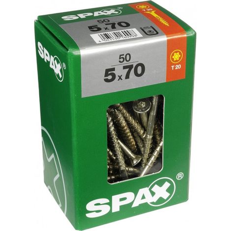 Box 50 Tornillos De Cabeza Avellanada De Acero Spax Cabeza Torx, Diam.5 Mm X Mm L.70