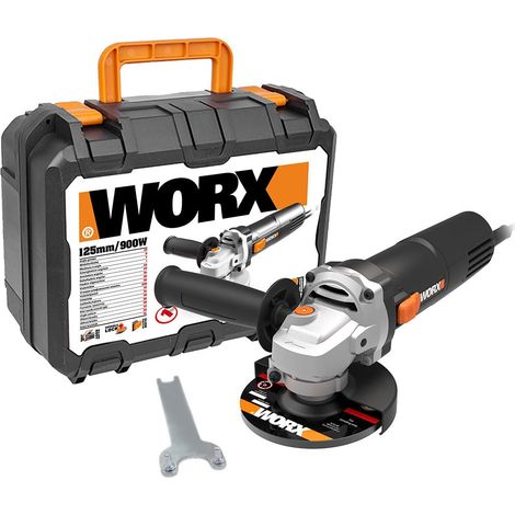 WORX WX718 Smerigliatrice angolare 900 W - Smerigliatrice compatta con manico regolabile e impugnatura aggiuntiva senza vibrazioni per levigatura e taglio - Diametro disco 125 mm - Velocità a vuoto