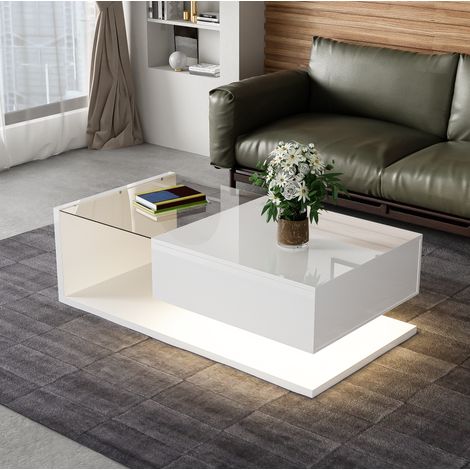 Couchtisch, Hochglanz-Weiß. Beistelltische, Couchtische mit Glas und LED-Effekt (1/5)
