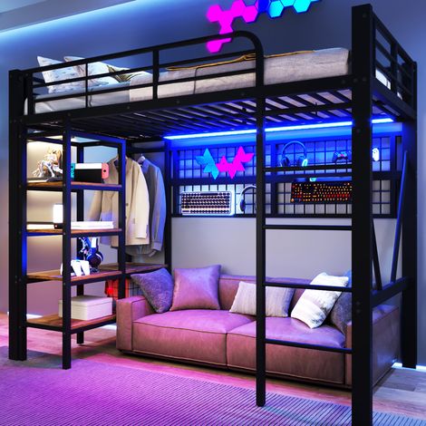 letto soppalco 90x200 con LED appendiabiti metallo HAVRYA (1/5)