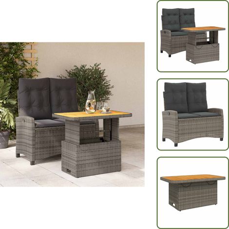 The Living Store Ensemble à manger de jardin et coussins 2 pcs gris rotin - Banc de jardin (1/5)