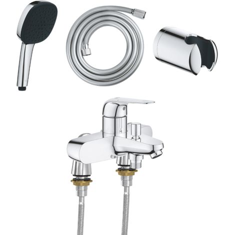 Mitigeur baignoire mécanique GROHE Swift avec colonnettes Idro'Flex + Douchette 2 jets Comfort + Flexible + Support (1/4)