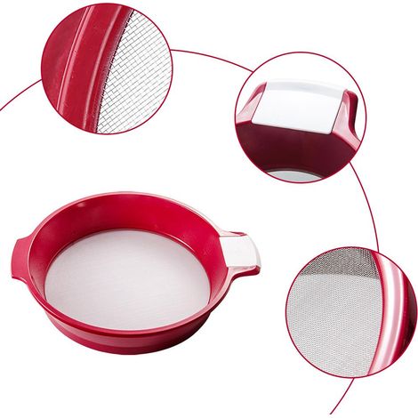 Tamis à farine en acier inoxydable, tamis à pâtisserie, outil de rangement pour la cuisson, tasse à tamiser la farine, tamis à mailles fines pour tamiser la poudre. (1/4)