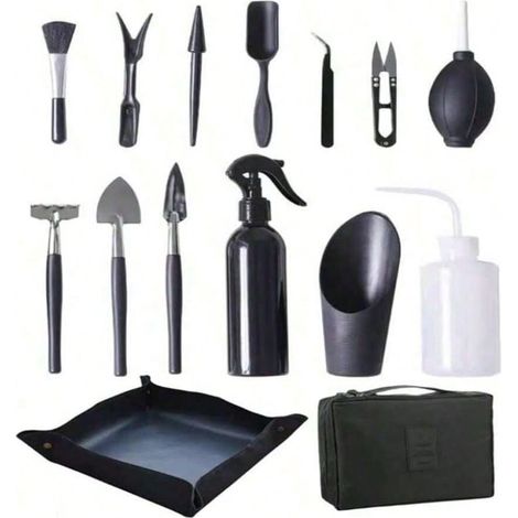 Ensemble d'outils de jardinage pour plantes succulentes Série Noire, pour plantation intérieure et transfert de pots (1/4)