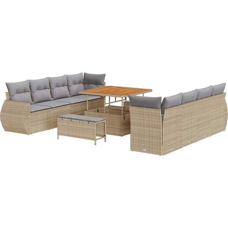Maison Exclusive - Conjunto de sofá de jardín 11 pcs Beige ratán