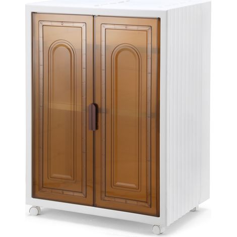 Jiubiaz Faltbarer Aufbewahrungsschrank mit 3 Ebenen, Türen und Rollen, Kunststoffschrank 98,5 x 70 x 47,5 cm, Braun (1/5)