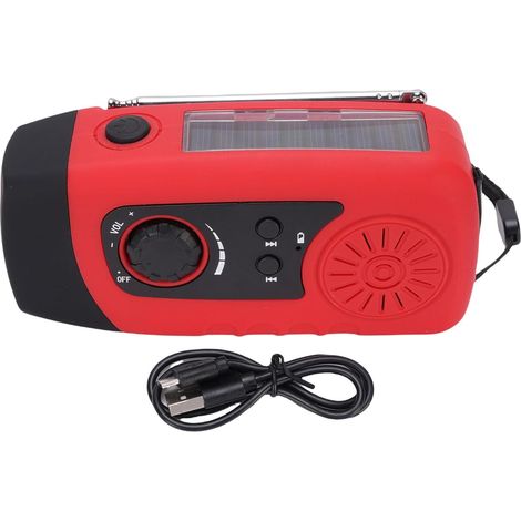 Manivelle Solaire USB d'urgence, Météo FM avec Lampe de Poche, en (1/5)