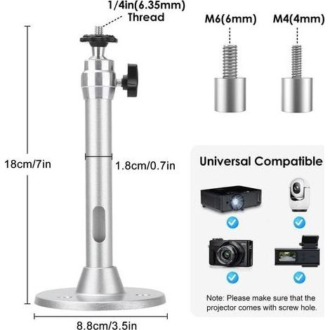 Support Plafond pour Vidéoprojecteur, Rotation Réglable 90°–360°, Support Universel Mural/Plafond pour Mini Projecteur Home Cinéma (1/5)