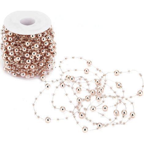 30M Chaîne de Perles Imitation Perle Or Rose ABS pour Guirlande DIY Artisanat, Décorations de Mariage Centre de Table Fête
