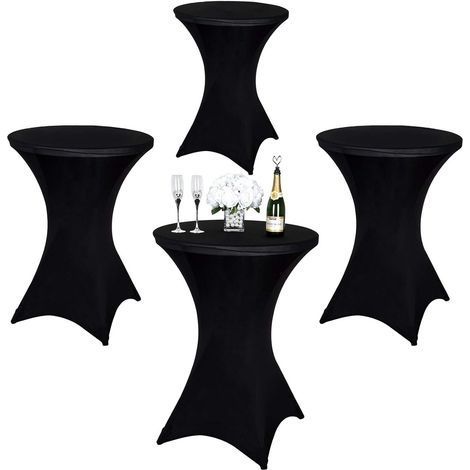 Set of 4 Black High Table Covers, 80 x 110 cm, Black Stretch Spandex Tablecloths (1/5)