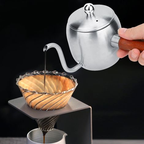 Bouilloire à café en acier inoxydable, théière à long bec verseur, 500ml, couleur métal, pour cuisine (1/4)