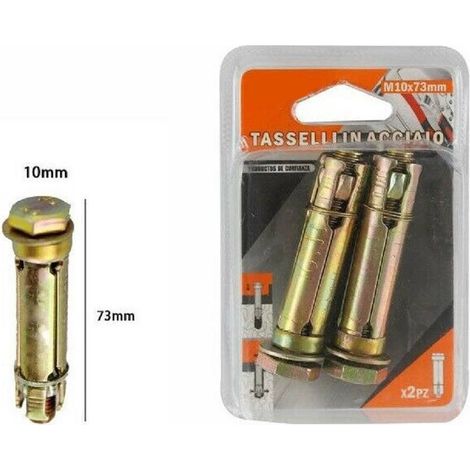 TrAdE Shop Traesio - Set 2 Pezzi Tasselli Tassello Bulloni In Acciaio M10 X 73mm Accessori Minuteria -