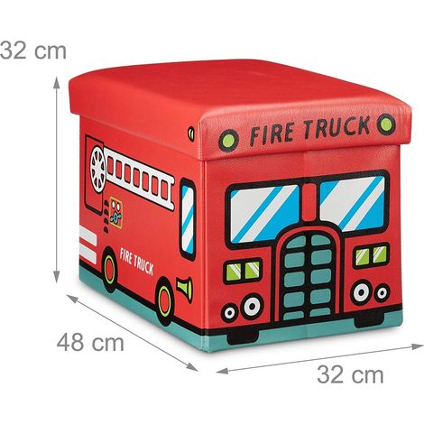 Coffre à jouets synthétique boîte couvercle tabouret pouf enfant pliable rouge (1/3)