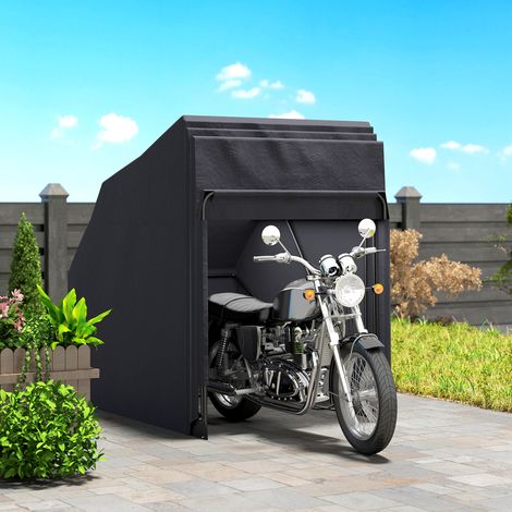 Extérieur Abri de moto extérieur tente à housse de protection en tissu Oxford 2 fenêtres 345 x 135 x 191 cm - noir