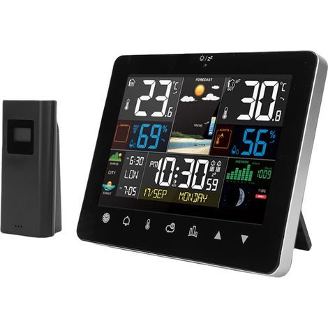 Digitales Innen- und Außenthermometer und Hygrometer, Farbdisplay, Touchscreen, Heimwetterstation mit drahtlosem Sensor (1/5)