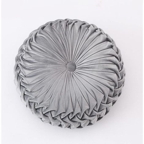Coussin rond de canapé de 34,8 cm, en velours pur, décoration pour la maison, coussin rond plissé, coussin en forme de citrouille, adapté pour la maison, le lit, la voiture, décoration (gris (1/5)