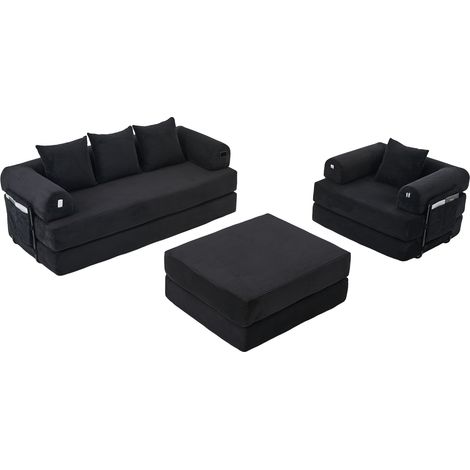 CAIziCanapé de compression modulaire 4 places en velours côtelé avec pouf – avec structure métallique robuste, poche latérale et 4 coussins confortables. Rembourrage en mousse haute densité – combinab (1/5)