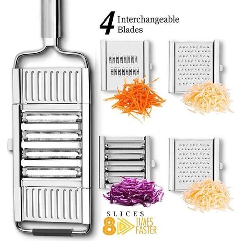 4 pièces trancheuse mandoline acier inoxydable, réglable multi-lames pour fruits et légumes, accessoire cuisine polyvalent (1/4)