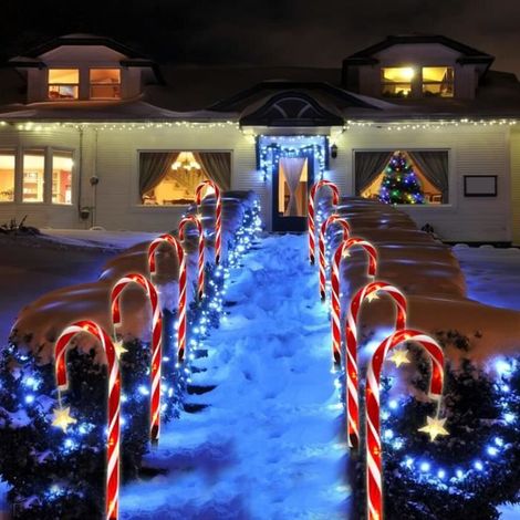 Décoration de Noël Guirlande Lumineuse Extérieur Lumineuse,Lot de 8 Lampes LED de Jardin en Forme de Canne à Sucre de Noël (1/4)