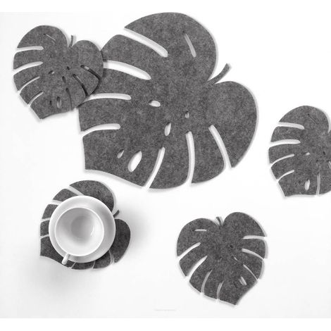 Juego de manteles individuales 1+4 - Monstera gris (1/2)