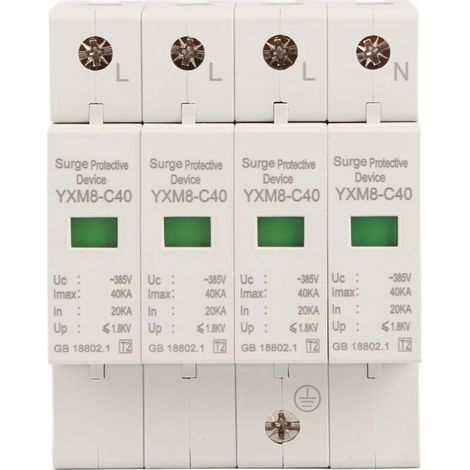 Protector contra sobretensiones de 4 polos y 40 kA para instalación doméstica en carril DIN: protección contra sobretensiones y rayos, baja tensión.