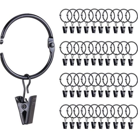 Pack of 42 Openable Curtain Rings with Clips, 1 Inch Inner Diameter, Vintage Decorative Drapery, Rust Resistant