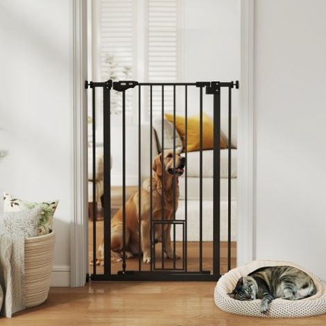 Puerta para perros, mecanismo de doble cierre, puerta de cierre automático, 104 cm de altura, acero, color negro, disponible en el lugar. (1/5)