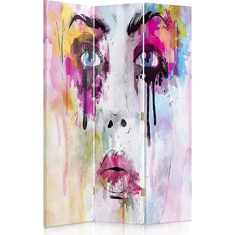 Paravent Design Visage Artistique à Taches Colorées - 110 x 150 cm - 2 faces R° V° (1/5)
