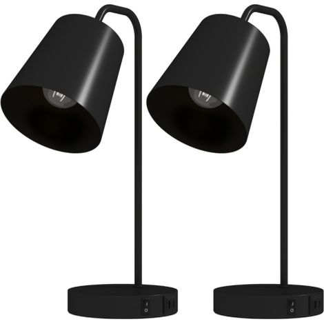 Set di 2 lampade da tavolo, moderne, con porte USB-A e USB-C, ideali per camera da letto, soggiorno e ufficio, colore nero. Disponibili in loco. (1/5)